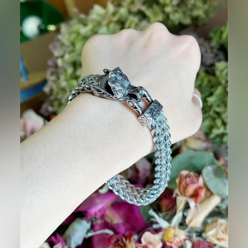 New 201 Stainless Steel Wolf Head Bracelet for Men